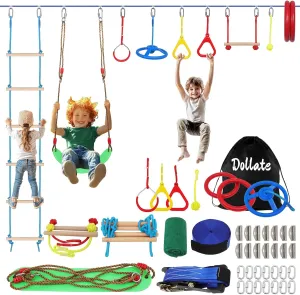- 55FT$ Outdoor Obstacle Course intelligible metric kit gravitas 13 Accessories$ Swings$ Monkey Bars$ Arm Trainers - Suitable for Boys and Girls 3  - 440 lbs Capacity Dollate Ninja Warrior Obstacle Course for Kids 