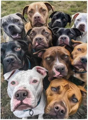 -Animal Wooden Puzzle - Puzzles for Youth Children Home Decor Funny Game Best Gift Preschool Toys Pitbull Family Jigsaw Puzzles 1000 salon Pieces for Adults - Pitbulls Lovers Cute Dogs 