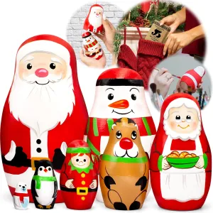 - Christmas Nesting Dolls - Wooden Handmade jet Stacking Dolls - Christmas Decorations Gifts Ideas AEVVV Russian Matryoshka Dolls Set 7 pcs 