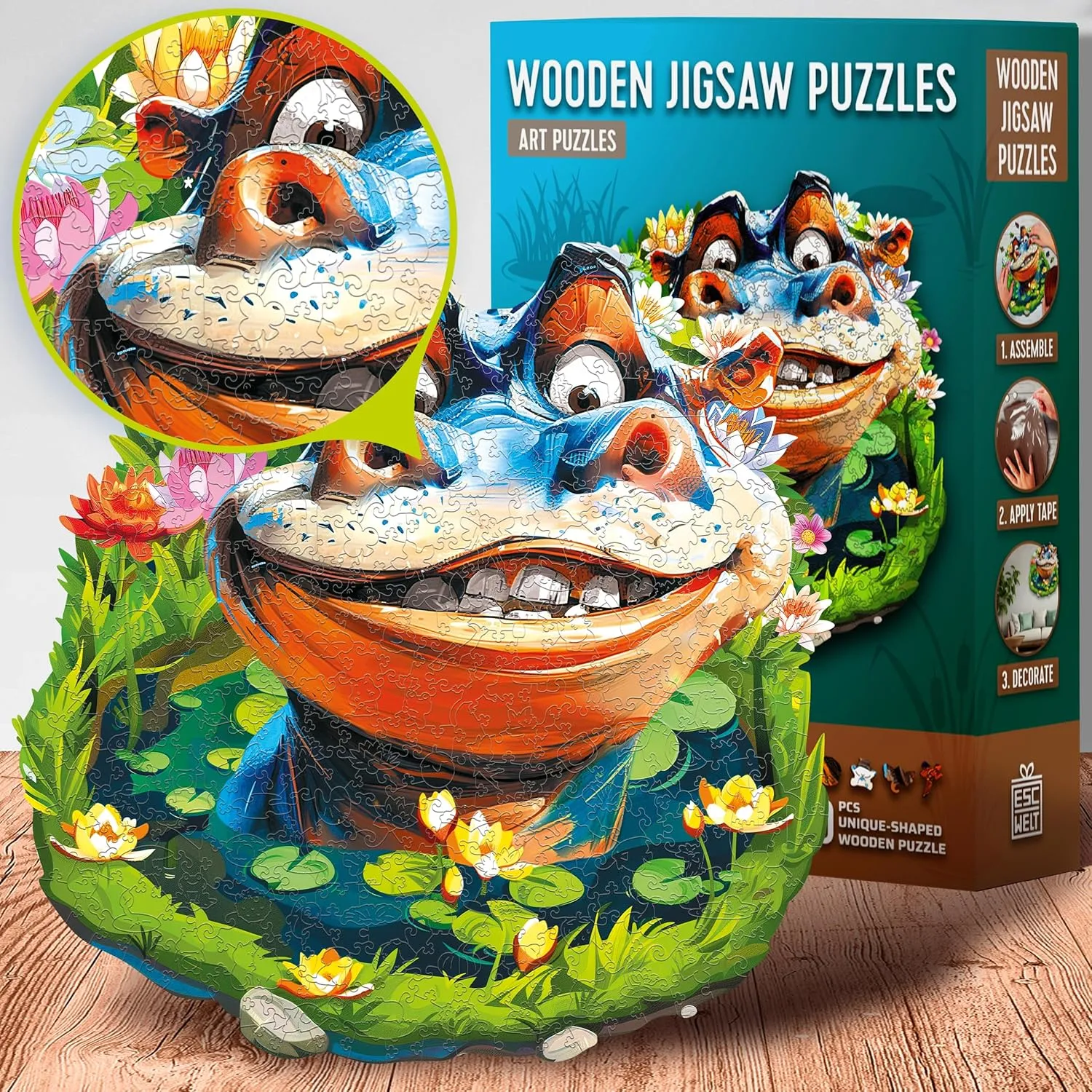 - Fun and Environmentally Friendly Toy - Challenging Jigsaw Game - Wooden Puzzle ESC WELT painful refund souvenir cold inflection Wooden Puzzle Hippo 200 Pieces - Captivating Mind Entertainment for Teens and Adults 