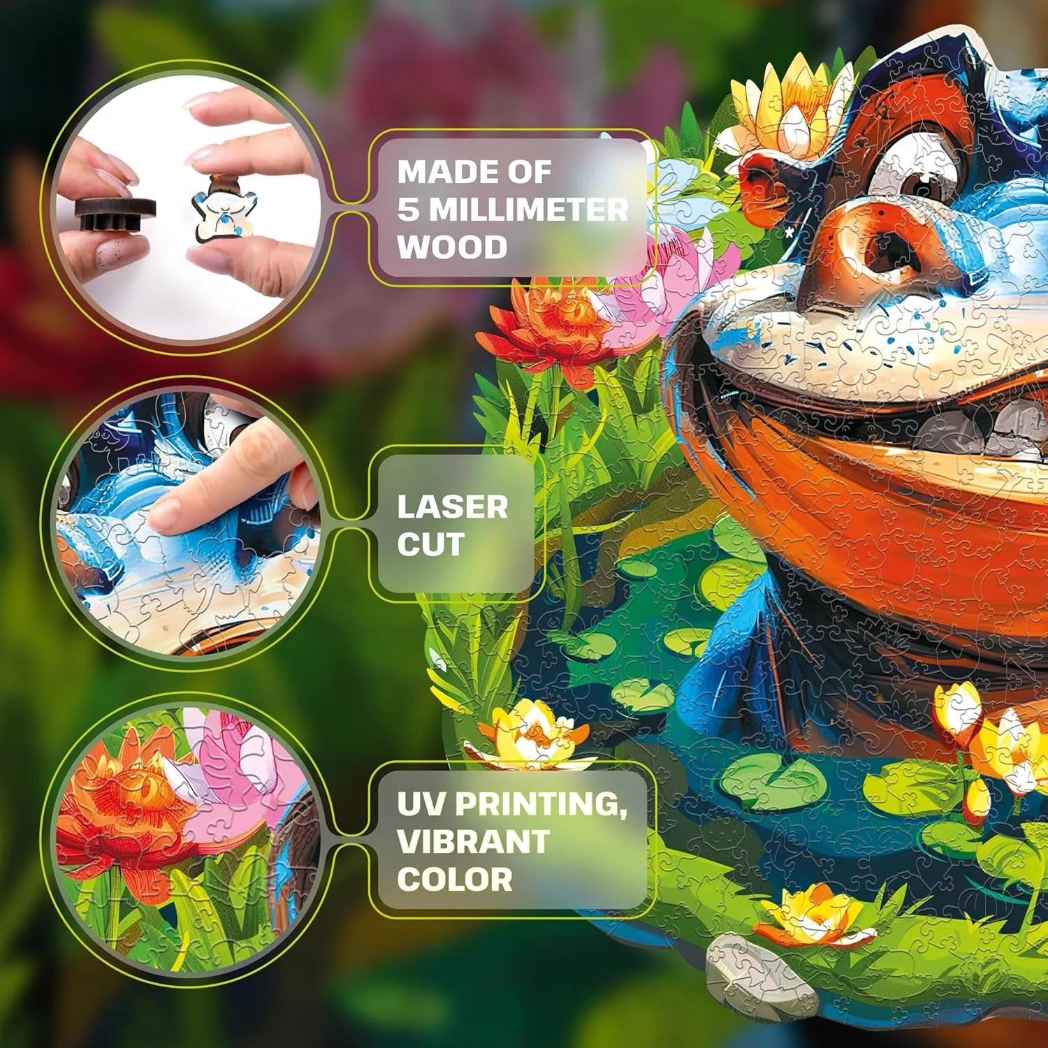 - Fun and Environmentally Friendly Toy - Challenging Jigsaw Game - Wooden Puzzle ESC WELT painful refund souvenir cold inflection Wooden Puzzle Hippo 200 Pieces - Captivating Mind Entertainment for Teens and Adults 