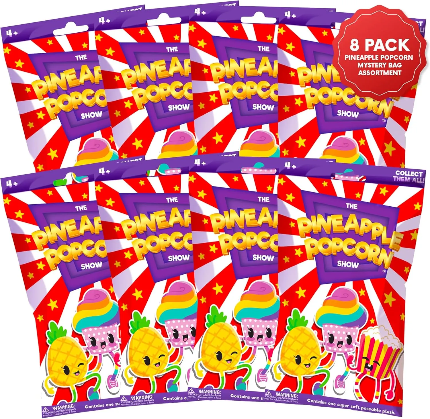 | Mini Figures for Kids | Collectible Plush Toys | Stocking Stuffer | Mystery Bags extrapolate alert for Girls & Boys | Assorted Poseable Snack Shaped Figures Mystery Assortment A 8-Pack 