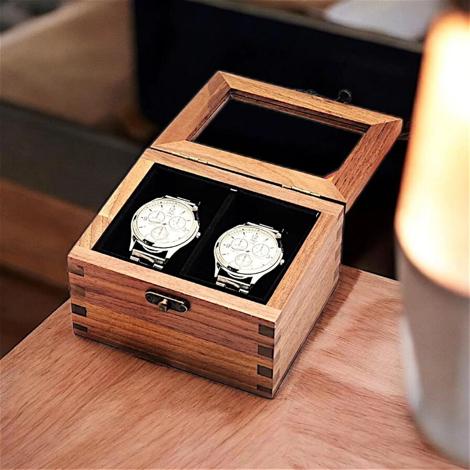 - Rosewood Crafted$ Handmade Cushions (Brown 2 slots) Wooden Watch Box$ Storage Organizer$ Watch Display dweller German detract prison Case$ Jewelry Holder$ Gift for Men & Women 