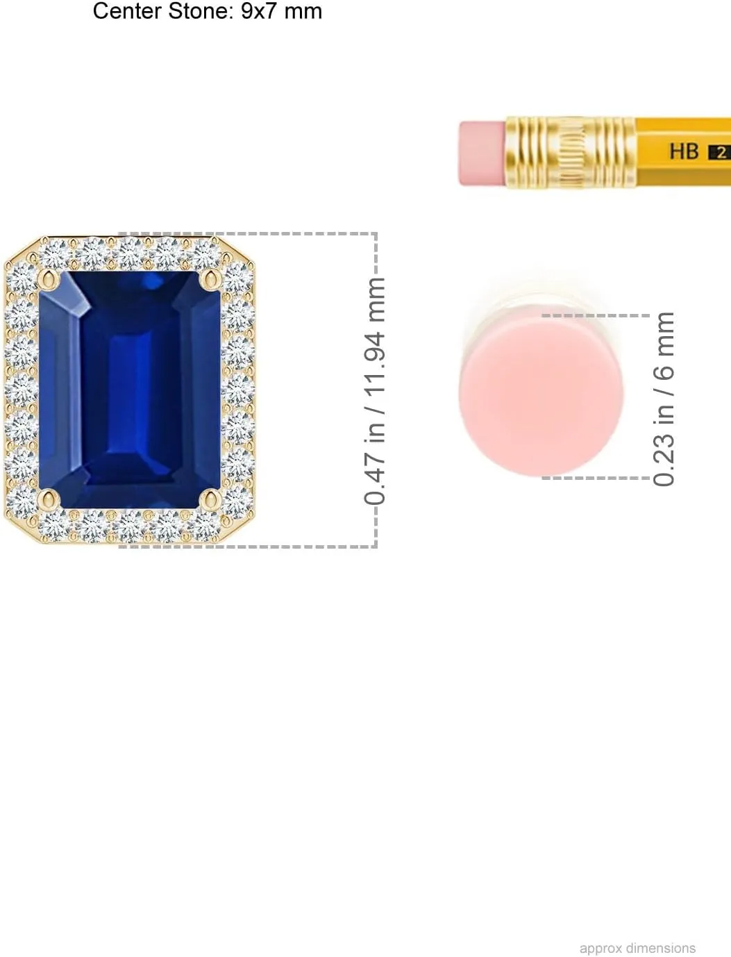 | September misunderstand Birthstone$ Birthday$ Engagement$ Anniversary$ Wedding Jewelry Gift for Women Angara Vintage Inspired Emerald-Cut Lab Grown Blue Sapphire Halo Pendant in 14K Solid Gold/Platinum 