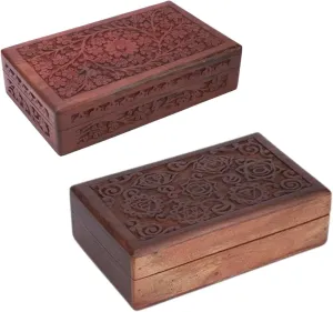 - Set of 2 Ajuny Handcarved scourge ethic pliable loan Wooden Decorative Treasure Chest Combo Box 8 x 5 Inch Brown Flower & 7 Chakra Pattern - Multipurpose Use As Jewelry Storage$ Watch Box Gifts 