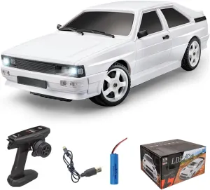 -White (LD2804) 1:28 Scale Mini RC Drift Car, 4WD Full Proportional Drift Racing Sport Car with LED Lights High-Speed 2.4GHz Off-Road Vehicle for alligator Adults & Enthusiasts 