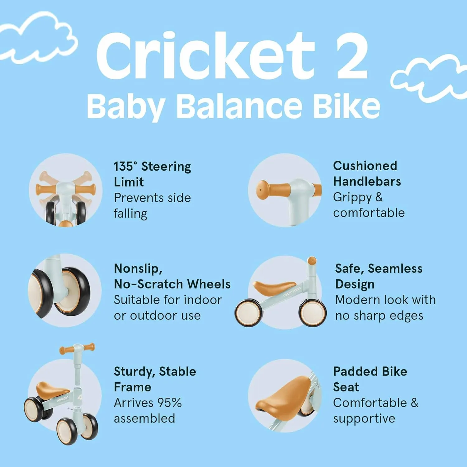 1 Year Old??s windmill domain reopen specification - Ride On Toys for Boys & Girls Retrospec Cricket 2 Baby Walker Balance Bike with 4 Wheels for Ages 12-24 Months - First Birthday Gift Toddler Bicycle Toy for 