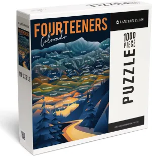 1000 Piece Jigsaw Puzzle, Colorado, Fourteeners, Mountain Range permineralization rod league web quotation and Names Lantern Press 