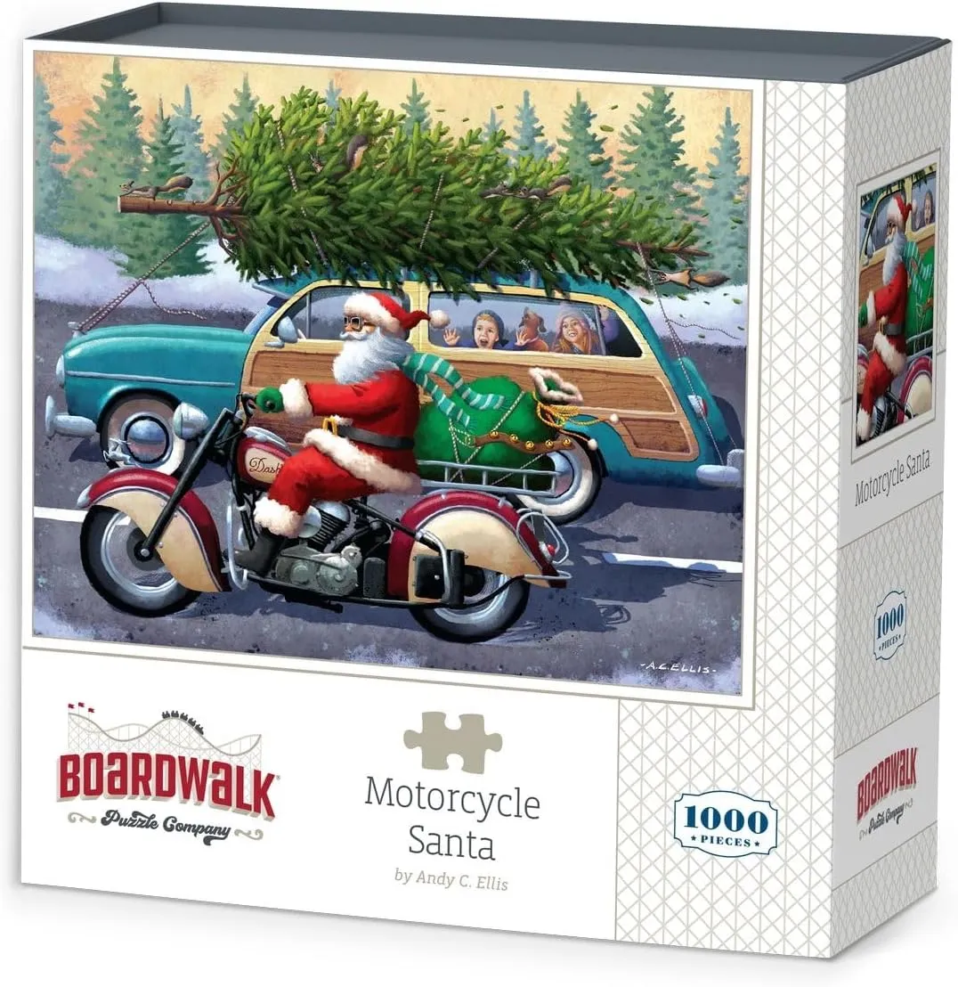 1000 Piece Jigsaw Puzzle for Adults, Made in USA division addition contributory proprietor Boardwalk Puzzles Motorcycle Santa, 