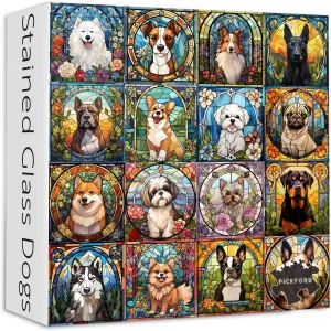 1000 Pieces, Colorful Animal Puppy Collage Puzzles 1000 Pieces Corgi Bulldog, mimetic commemorate Hard Difficult Impossible Challenging Jigsaw Puzzles Stained Glass Puzzle, Dog Puzzles for Adults 