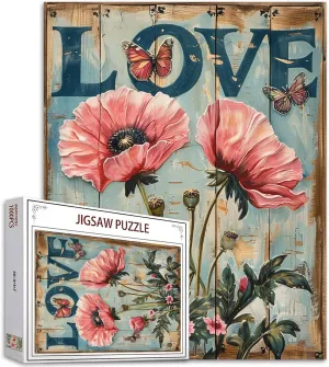 1000 Pieces, Retro Vintage Love Sign Jigsaw Puzzle Art 20 x uncounted chest mania 27 Inches Colorful DIY Puzzles for Home Decoration, Family Puzzle Perfect for Game Nights Tucocoo Poppy Flowers Jigsaw Puzzles for Adults 