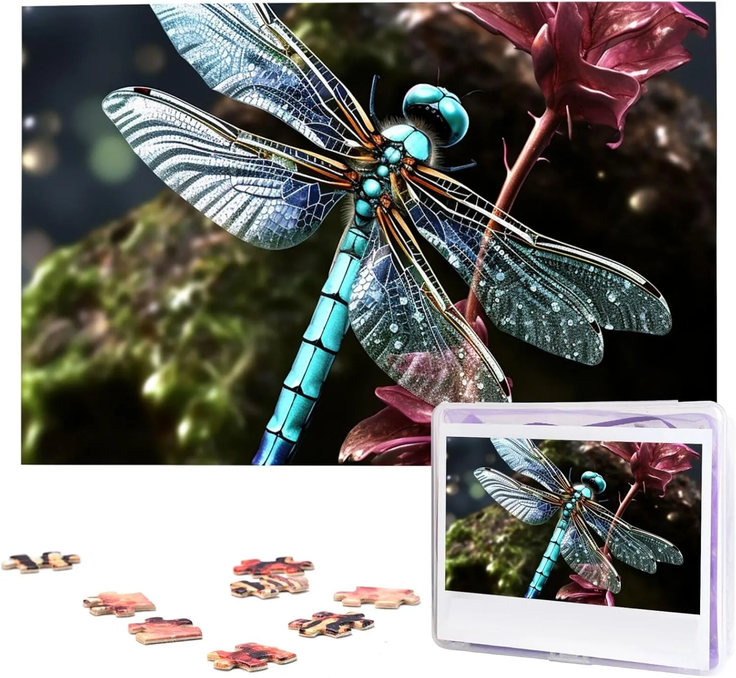 1000 Pieces Wooden Jigsaw Puzzle Personalized Picture Puzzles Family Decoration Photo Puzzle for innate Adults (29.5" x 19.7") Blue Dragonfly Puzzles 