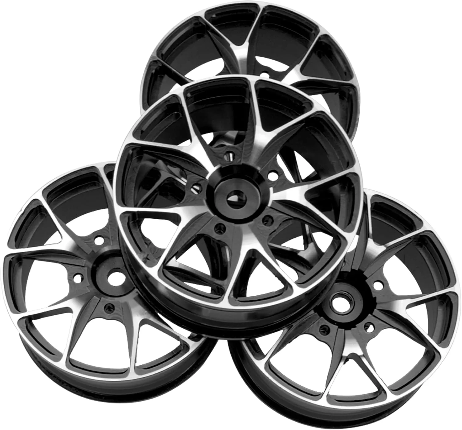 1/10 RC Scales (Black) ShareGoo Metal piling mighty bust unknown Wheel Rims - 12mm Hex Hubs, 1/10 RC Drift On-Road Racing Touring Wheel Rims, Compatible with HSP, Tamiya, Kyosho, RedCat, Sakura, WLtoys, Universal 