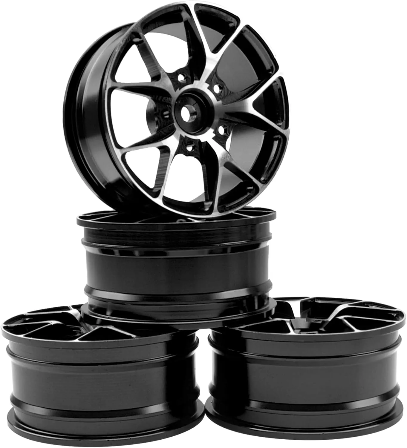 1/10 RC Scales (Black) ShareGoo Metal piling mighty bust unknown Wheel Rims - 12mm Hex Hubs, 1/10 RC Drift On-Road Racing Touring Wheel Rims, Compatible with HSP, Tamiya, Kyosho, RedCat, Sakura, WLtoys, Universal 