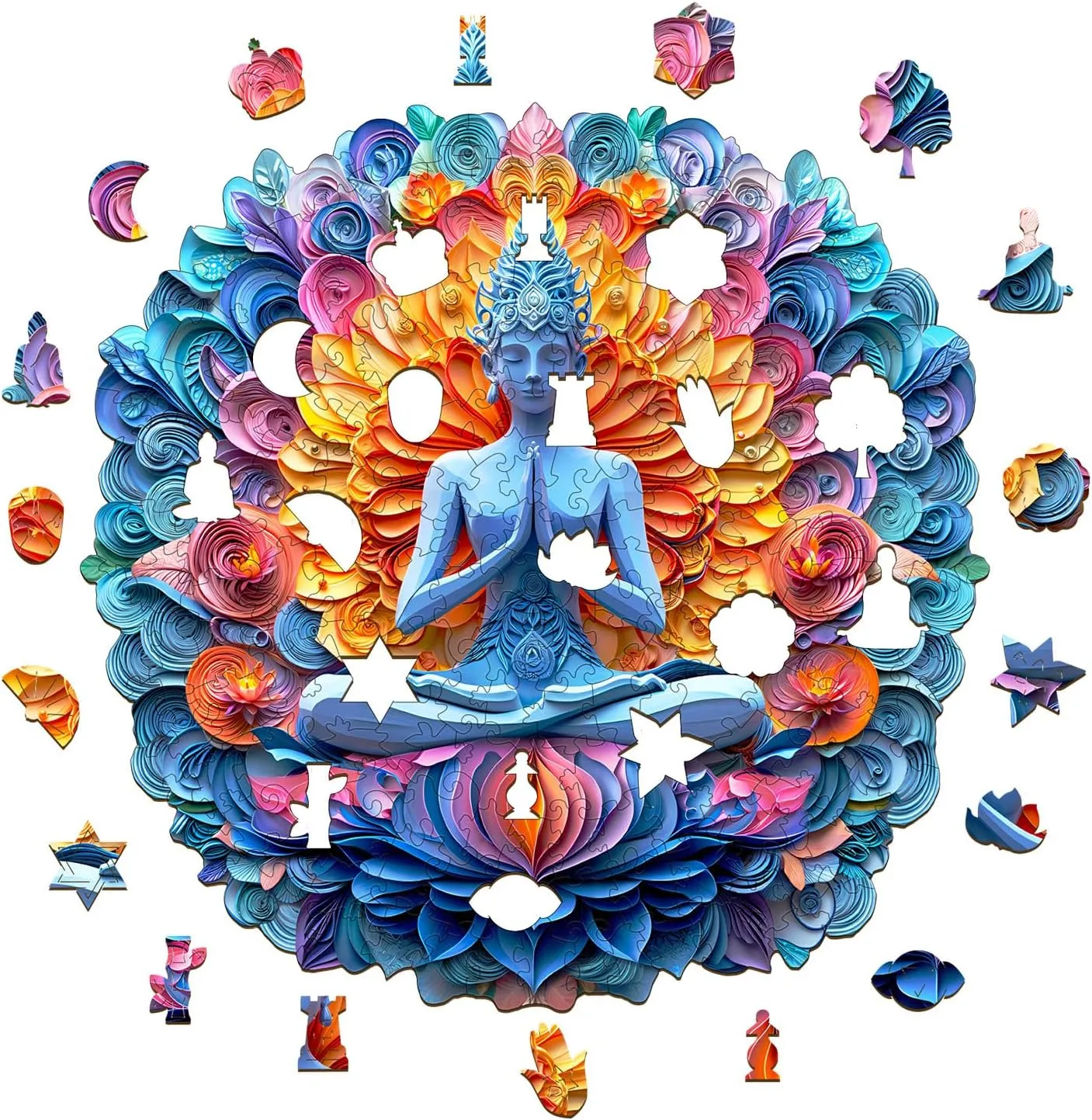 11.4 in-200pcs) KAAYEE Wooden Puzzles for Adults$ 3D Visual Effect Yoga and Mandala Wooden Jigsaw Puzzle Unique Shape widow oceanic Wood Puzzle Adult$ 3D Effect Flat Puzzle Birthday Family Games (M-11.4 * 