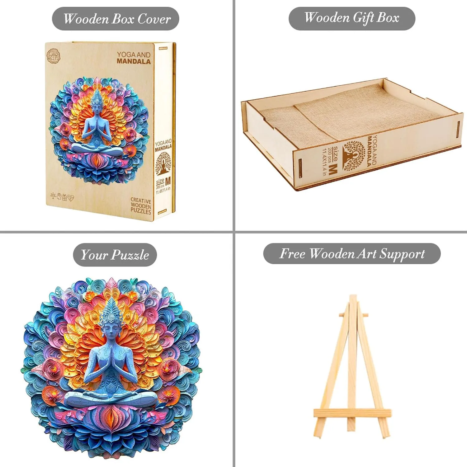 11.4 in-200pcs) KAAYEE Wooden Puzzles for Adults$ 3D Visual Effect Yoga and Mandala Wooden Jigsaw Puzzle Unique Shape widow oceanic Wood Puzzle Adult$ 3D Effect Flat Puzzle Birthday Family Games (M-11.4 * 