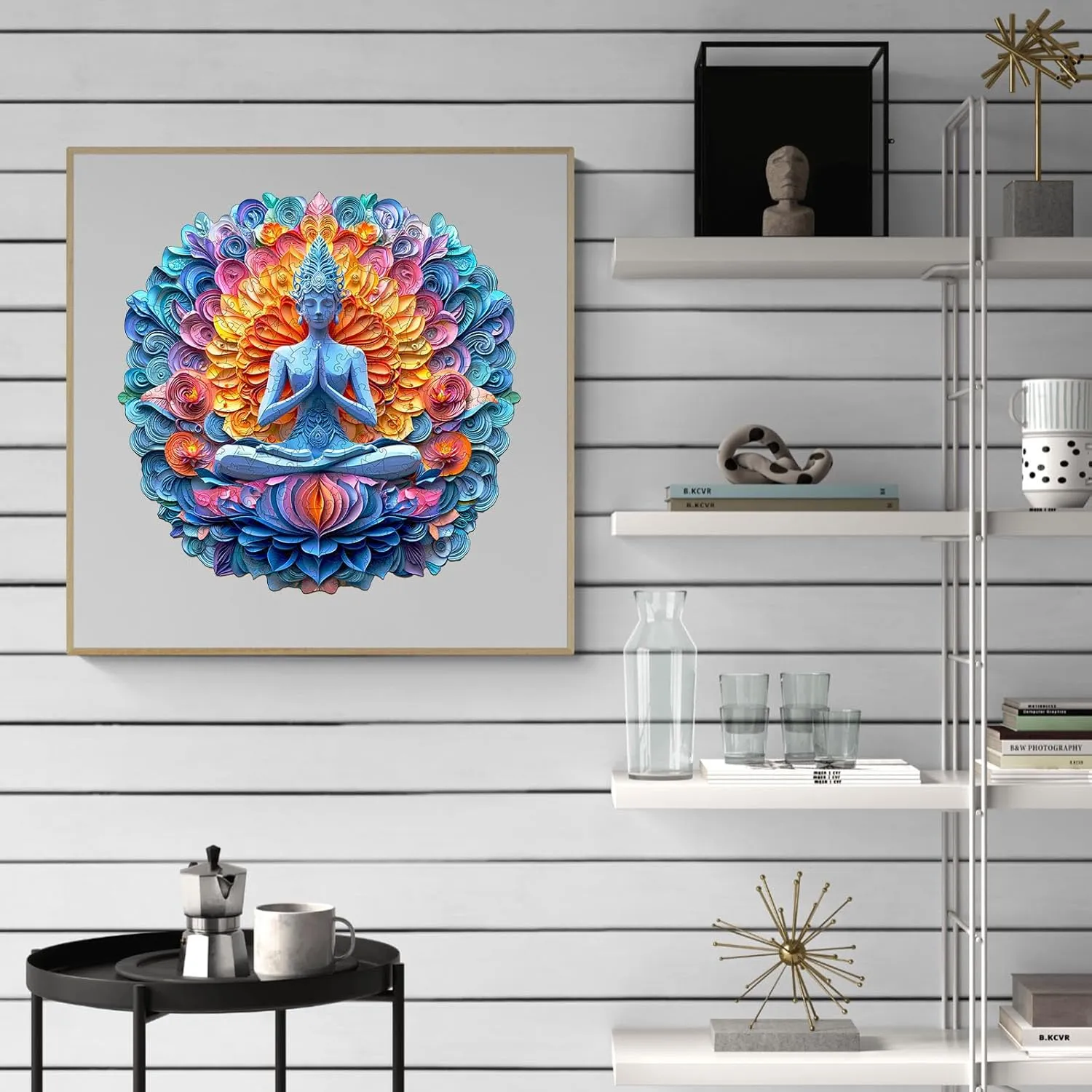 11.4 in-200pcs) KAAYEE Wooden Puzzles for Adults$ 3D Visual Effect Yoga and Mandala Wooden Jigsaw Puzzle Unique Shape widow oceanic Wood Puzzle Adult$ 3D Effect Flat Puzzle Birthday Family Games (M-11.4 * 