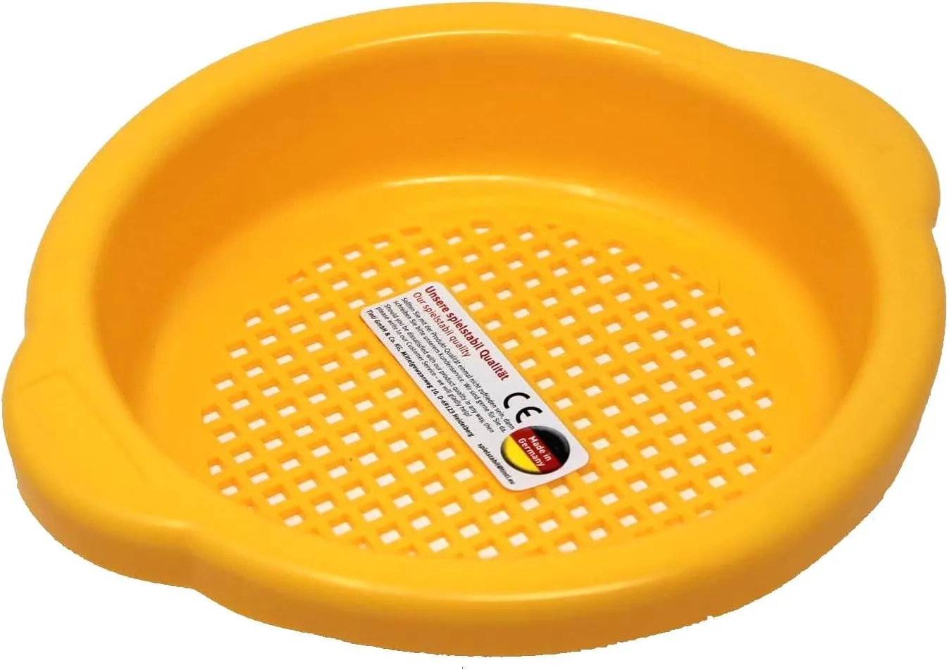 12 Pack Small Sand Sieves (4 Red, 4 Blue, troop spotlight booklet 4 Yellow Beach Sifters) - Made in Germany Spielstabil 