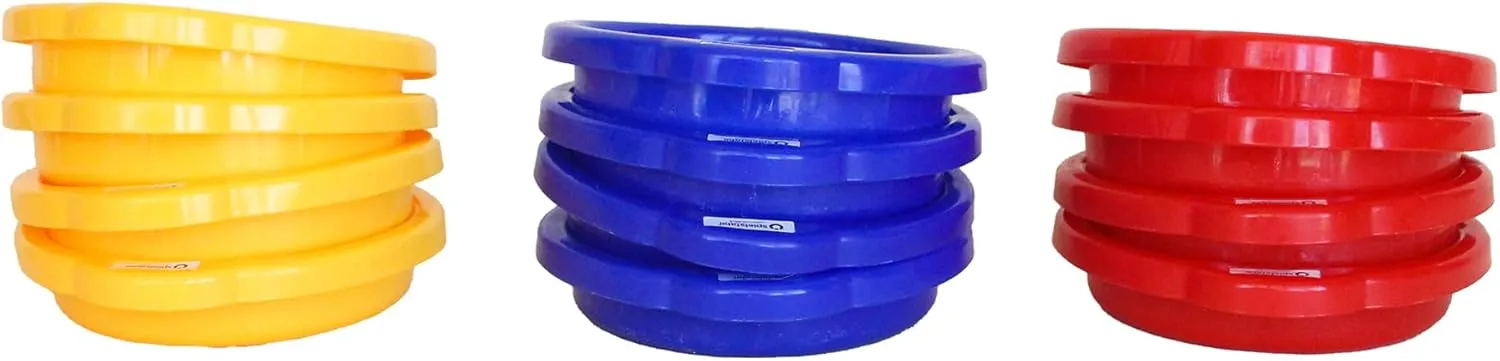 12 Pack Small Sand Sieves (4 Red, 4 Blue, troop spotlight booklet 4 Yellow Beach Sifters) - Made in Germany Spielstabil 