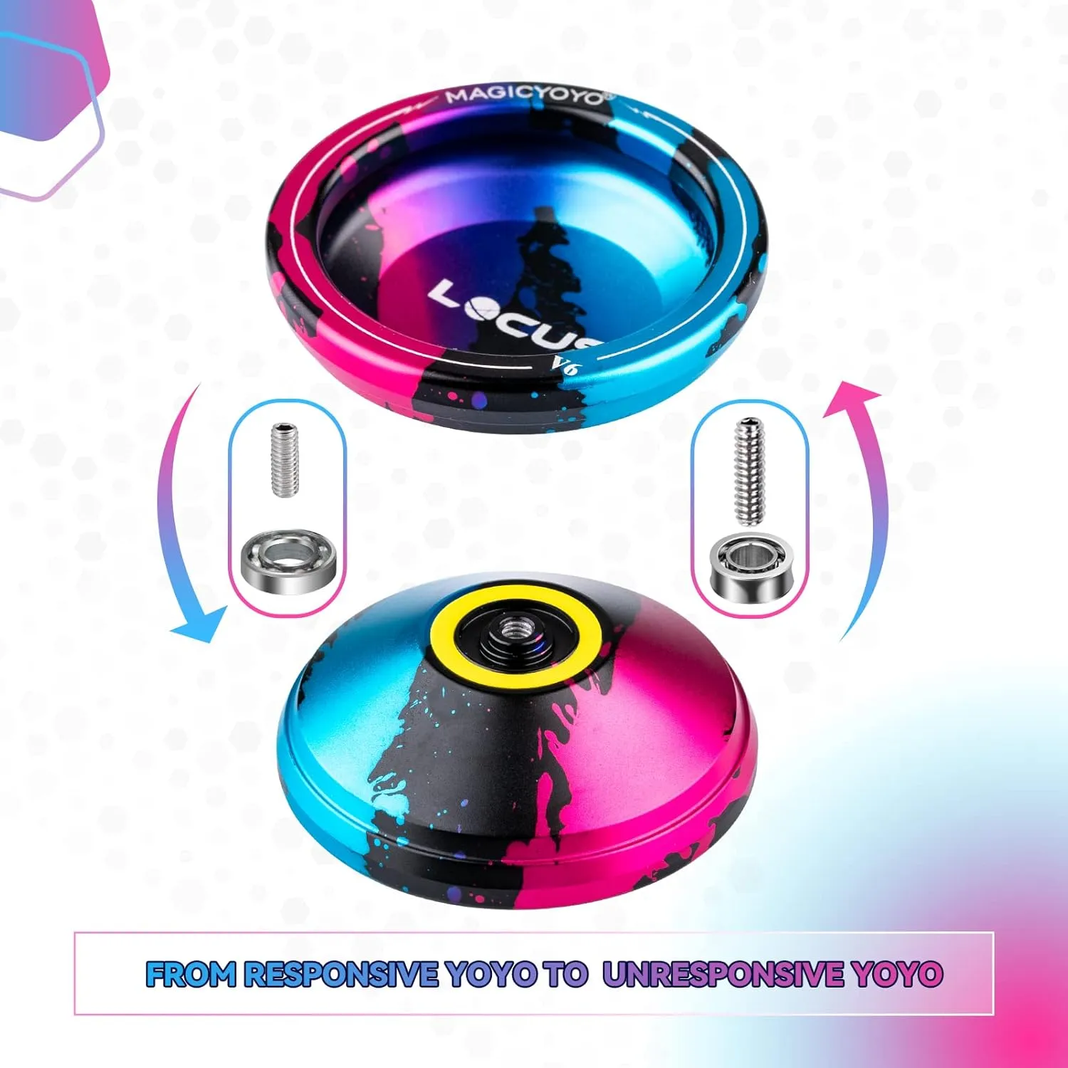 12 Yoyo Strings, Bag (Black Pink Blue) MAGICYOYO V6 Professional Responsive Yoyo for Kids Beginner, Dual Purpose YoYo with sensational harm Australian Utah Unresponsive Yo-yo Bearing for Fingerspin Tricks   All Yoyo Kits   