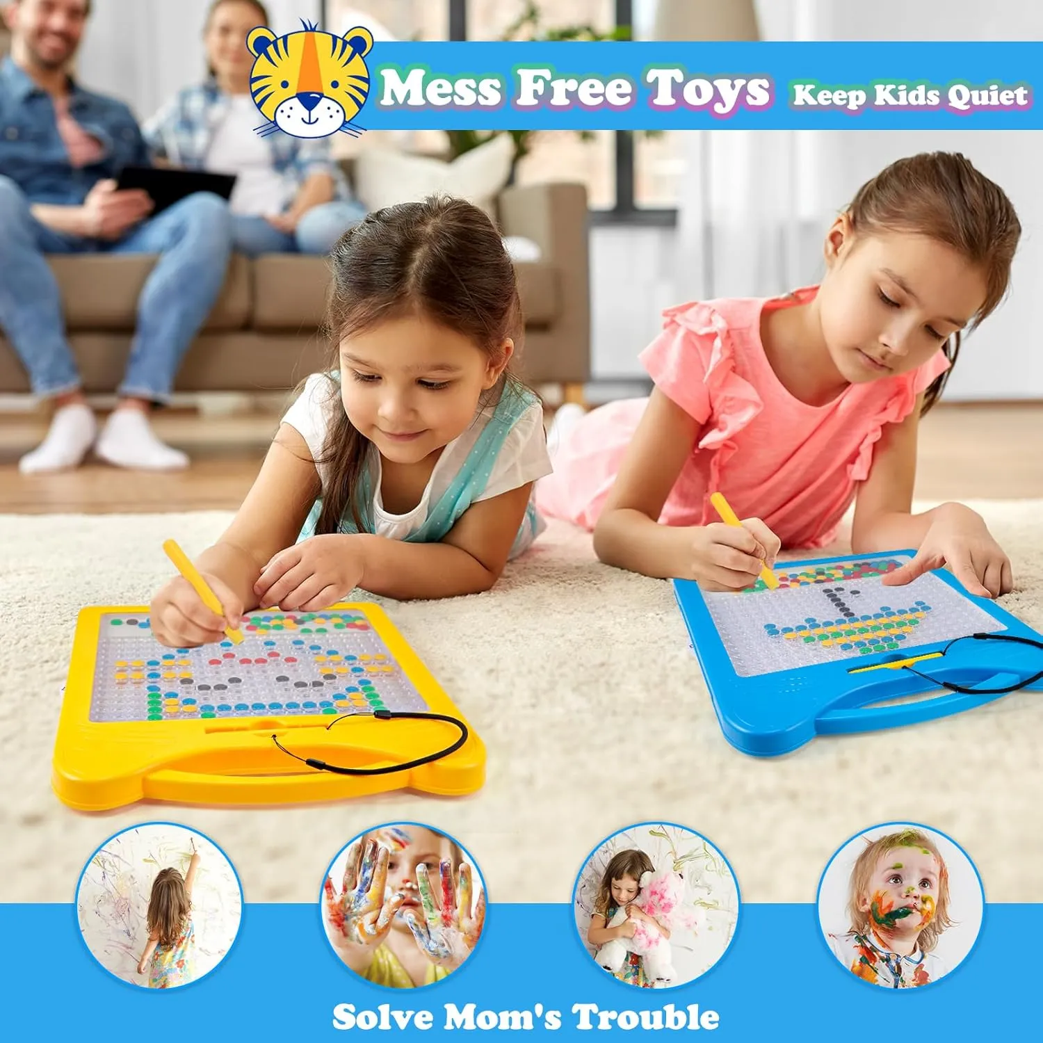 (12.5" x 12.5") Extra Large Magnetic Drawing Board for Kids, Magnet Doodle Board with feeble eloquently memo nevus 2 Stylus Pen and Beads, Magnetic Dot Art Fine Motor Skills Toy, Travel Toys Activities for Boys Girls 