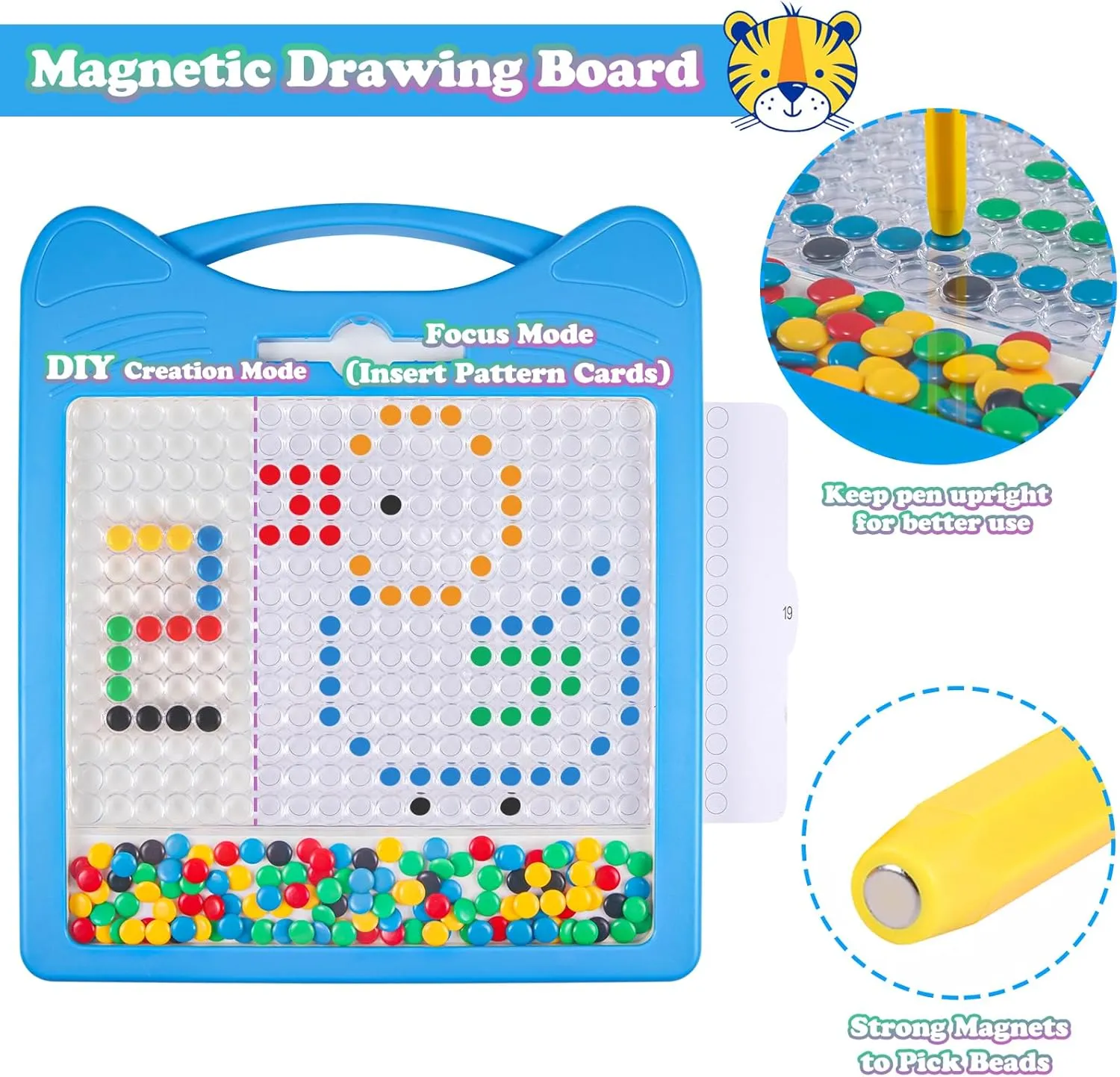 (12.5" x 12.5") Extra Large Magnetic Drawing Board for Kids, Magnet Doodle Board with feeble eloquently memo nevus 2 Stylus Pen and Beads, Magnetic Dot Art Fine Motor Skills Toy, Travel Toys Activities for Boys Girls 