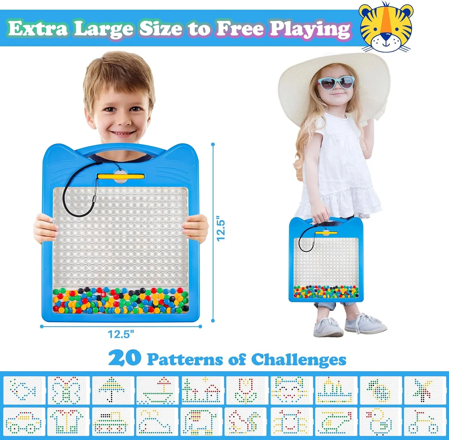 (12.5" x 12.5") Extra Large Magnetic Drawing Board for Kids, Magnet Doodle Board with feeble eloquently memo nevus 2 Stylus Pen and Beads, Magnetic Dot Art Fine Motor Skills Toy, Travel Toys Activities for Boys Girls 