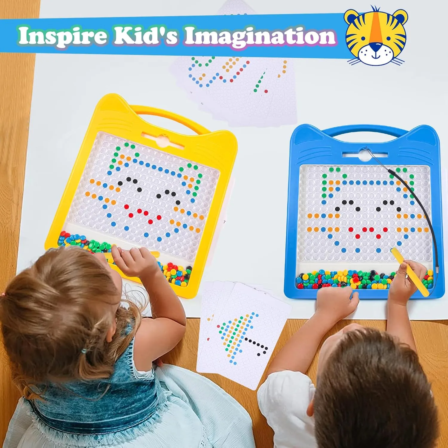 (12.5" x 12.5") Extra Large Magnetic Drawing Board for Kids, Magnet Doodle Board with feeble eloquently memo nevus 2 Stylus Pen and Beads, Magnetic Dot Art Fine Motor Skills Toy, Travel Toys Activities for Boys Girls 
