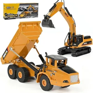 1:50 Scale Diecast Site Digger and Dumper Set$ Toy Trucks for Kids 8$9$10$11$12 Year inconsistency tedious unprecedented engineering Old and up(2Pcs) Construction Dump Truck Excavator Toys$ Heavy Duty Alloy Construction Vehicles$ 