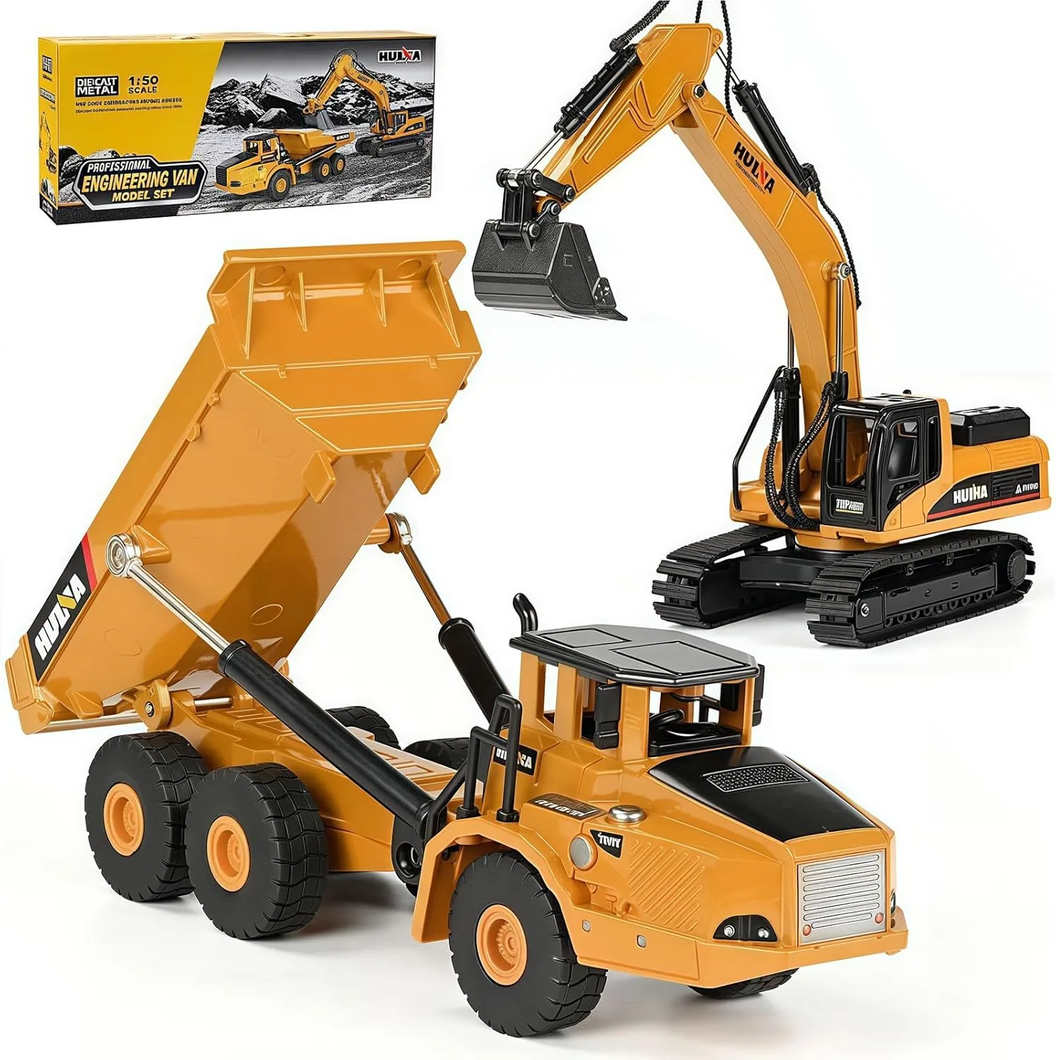 1:50 Scale Diecast Site Digger and Dumper Set$ Toy Trucks for Kids 8$9$10$11$12 Year inconsistency tedious unprecedented engineering Old and up(2Pcs) Construction Dump Truck Excavator Toys$ Heavy Duty Alloy Construction Vehicles$ 