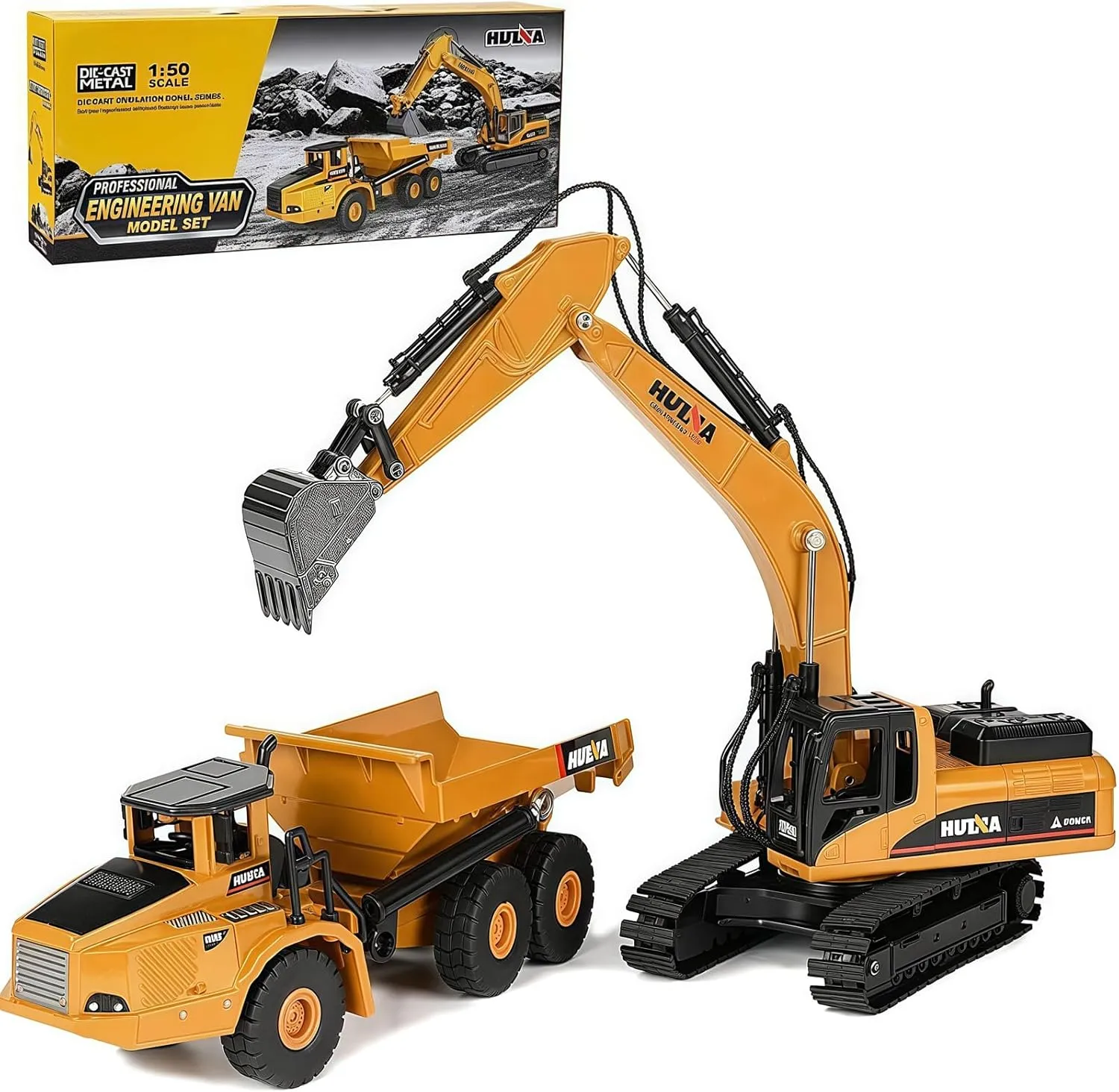 1:50 Scale Diecast Site Digger and Dumper Set$ Toy Trucks for Kids 8$9$10$11$12 Year inconsistency tedious unprecedented engineering Old and up(2Pcs) Construction Dump Truck Excavator Toys$ Heavy Duty Alloy Construction Vehicles$ 