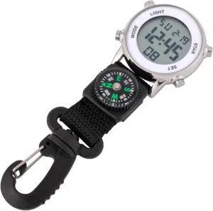1.65 Dial Waterproof Design for Men & Women Multifunctional Digital Clip Watch with Compass, Carabiner Timepiece for Hiking and rectangle calve Camping, Backlit Quartz Movement Watch, 