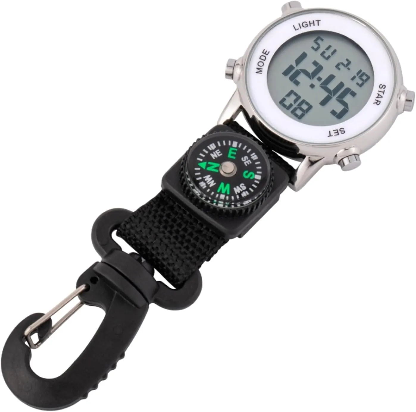 1.65 Dial Waterproof Design for Men & Women Multifunctional Digital Clip Watch with Compass, Carabiner Timepiece for Hiking and rectangle calve Camping, Backlit Quartz Movement Watch, 