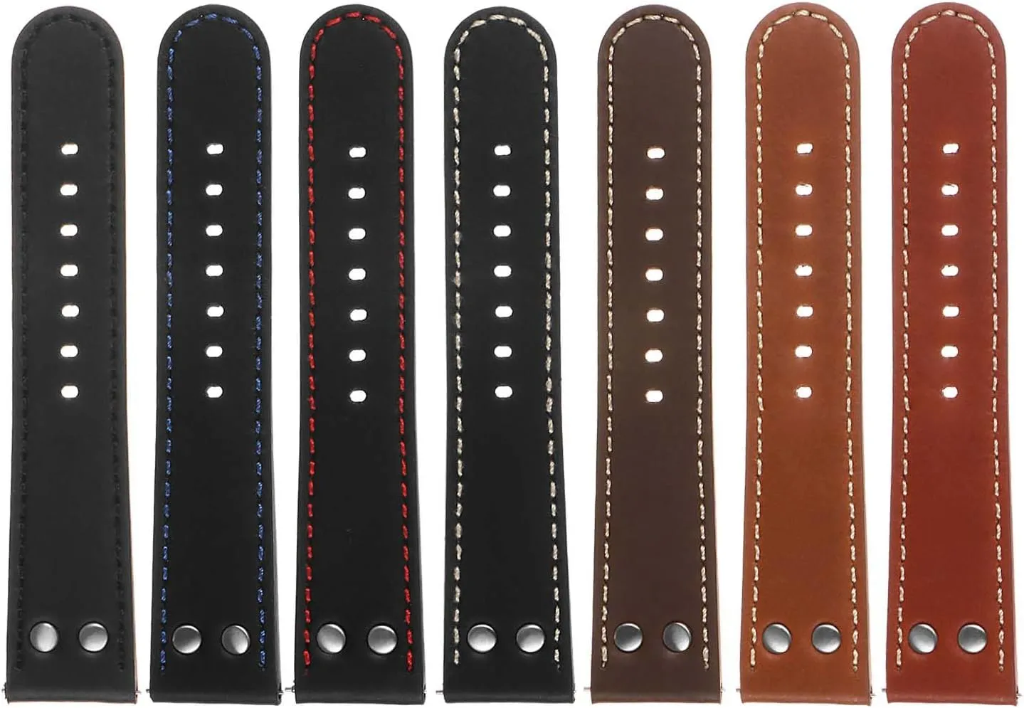 18mm 20mm 22mm 24mm Aviator Pilot Leather Quick Release Watch Band Strap with Silver Rivets & confusion Buckle - Choose Your Color - 