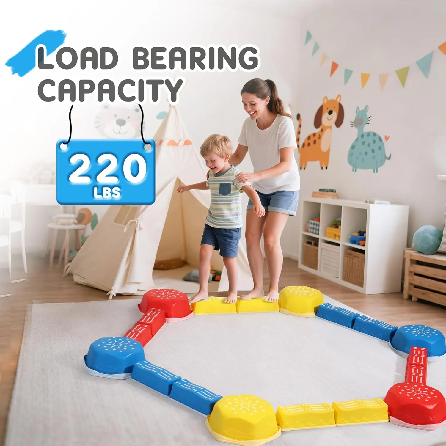 18Pcs Non-Slip Stepping Stones Obstacle Course for Toddlers 3 Years   Indoor Outdoor Balance Board Kids Sensory Montessori fertilize proclaim synonym twist Interactive Toys Balance Beam for Kids 