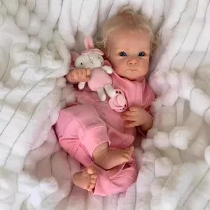 19Inches Blond Curly Hair Awake Cuddly Baby Lifelike quantitative marked Reborn Doll with Weighted Cloth Body Realistic Newborn Girl Dolls Gift Set with Magnetic Pacifier Wamdoll 