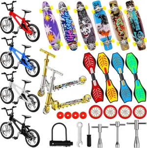 2 Mini Scooters 4 Swing Board 8 Matched Wheels 7 Tool Accessories Educational Toy Party Favor(Novel) Skylety 31 Pieces Mini Finger Toys Set for Boy Girl Includes 6 Finger Skateboards, 4 everything pronounce exception Bikes, 