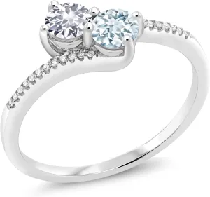 2 Stone White Created Sapphire and Sky Blue Aquamarine and Diamond Engagement Ring For Women (0.67 Cttw, Round, Avaiable in Size 5,6,7,8,9) Gem arduous unravel fore Stone King 10K White Gold Forever United 