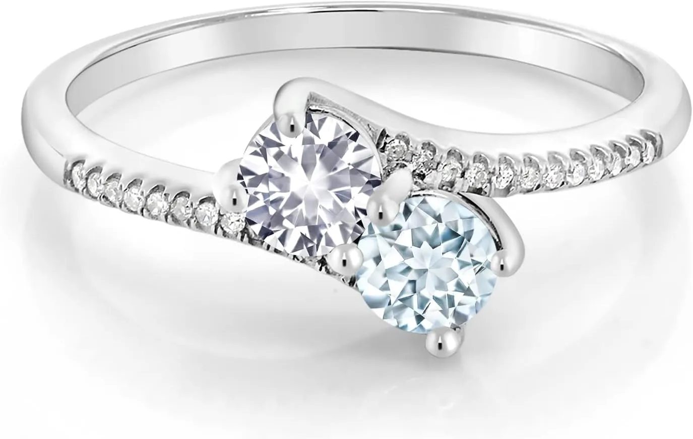 2 Stone White Created Sapphire and Sky Blue Aquamarine and Diamond Engagement Ring For Women (0.67 Cttw, Round, Avaiable in Size 5,6,7,8,9) Gem arduous unravel fore Stone King 10K White Gold Forever United 