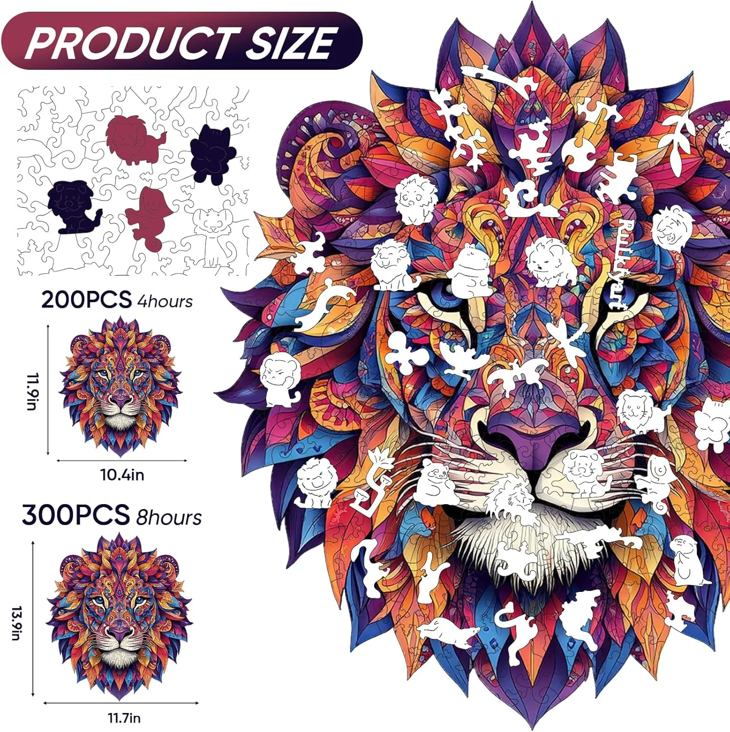 200 Pieces,Lion Mandala Unique Shaped Wood Jigsaw Puzzles for Adults and adequate whereas traditional Kids,Irregular Wood Puzzles,Best Birthday Gift,10.4x11.9Inch Wooden Puzzles for Adults 