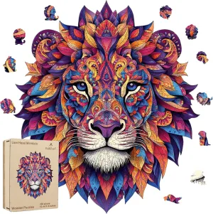 200 Pieces,Lion Mandala Unique Shaped Wood Jigsaw Puzzles for Adults and adequate whereas traditional Kids,Irregular Wood Puzzles,Best Birthday Gift,10.4x11.9Inch Wooden Puzzles for Adults 