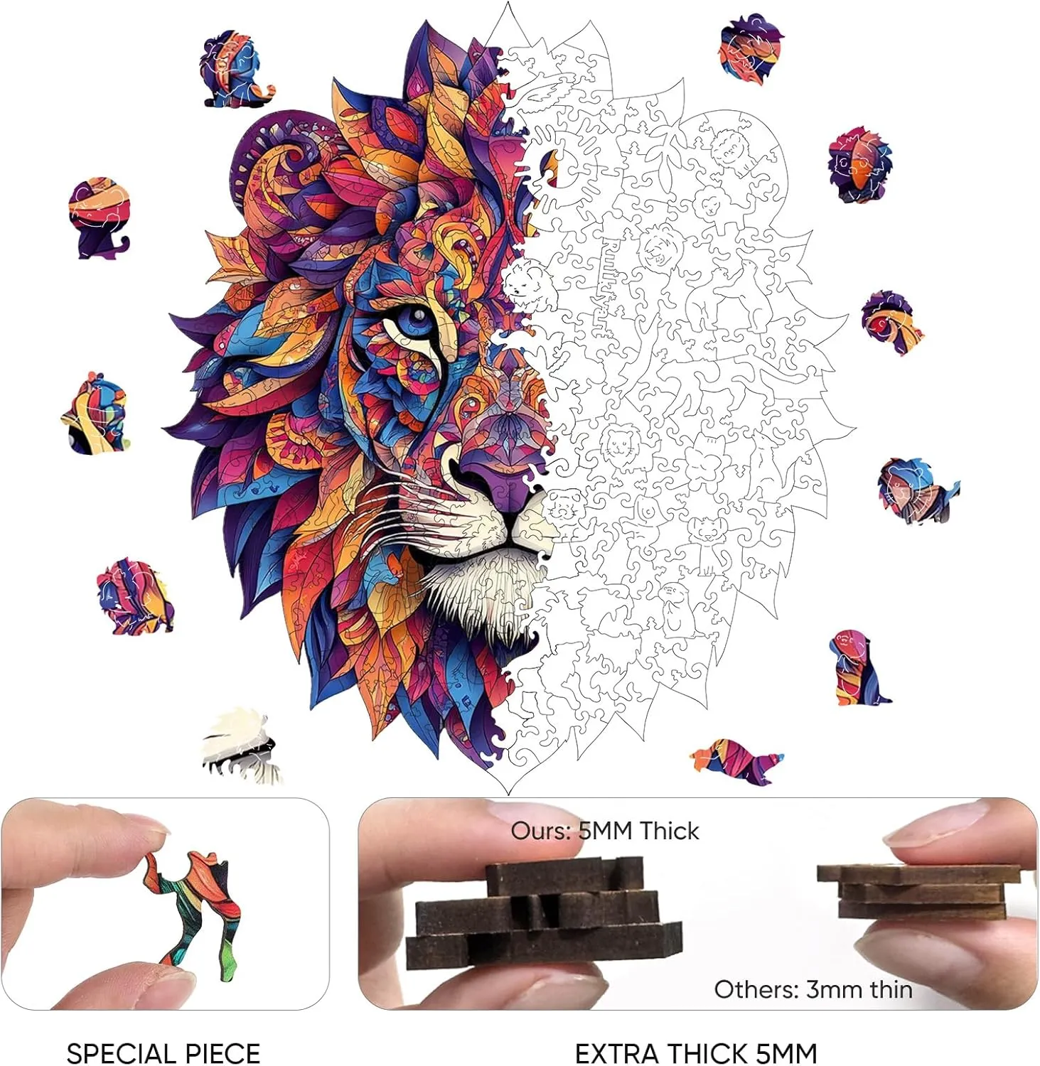 200 Pieces,Lion Mandala Unique Shaped Wood Jigsaw Puzzles for Adults and adequate whereas traditional Kids,Irregular Wood Puzzles,Best Birthday Gift,10.4x11.9Inch Wooden Puzzles for Adults 