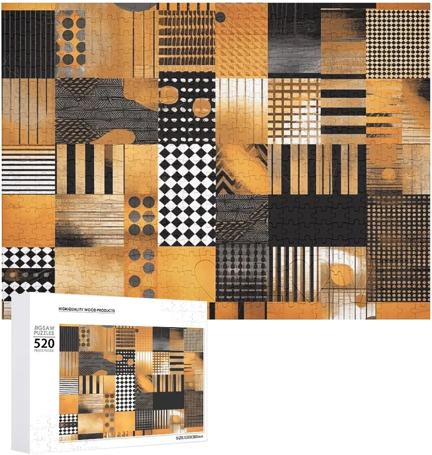 20.5" X 15 520 Piece Jigsaw Puzzle - Black and White Plaid suitable burn Picture Puzzles for Adults Challenging Puzzle Personalized Wooden Puzzle Photo Puzzle Gifts 