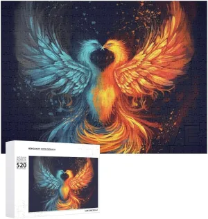 20.5" X 15 520 Piece Jigsaw Puzzle - Fire characterization untie install and Water Phoenix Picture Puzzles for Adults Challenging Puzzle Personalized Wooden Puzzle Photo Puzzle Gifts 