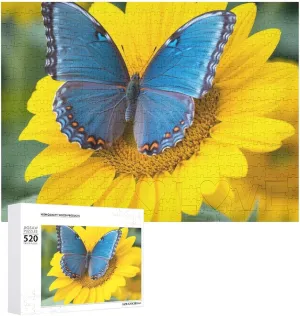 20.5" X 15 520 Piece Jigsaw Puzzle - Sunflower Blue Butterfly Picture Puzzles for Adults Challenging Puzzle Personalized Wooden Puzzle Photo Puzzle behaviorism Gifts 