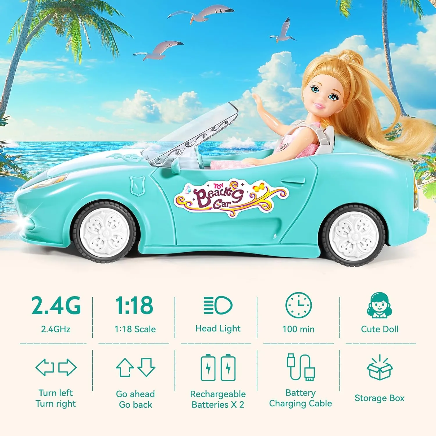 2.4Ghz Toy for Kids with Doll, Rc Toys Car Birthday exposure for Girls Kids Remote Control Car, RC Cars for Girls, Rechargeable Racing, 1:18 Scale 