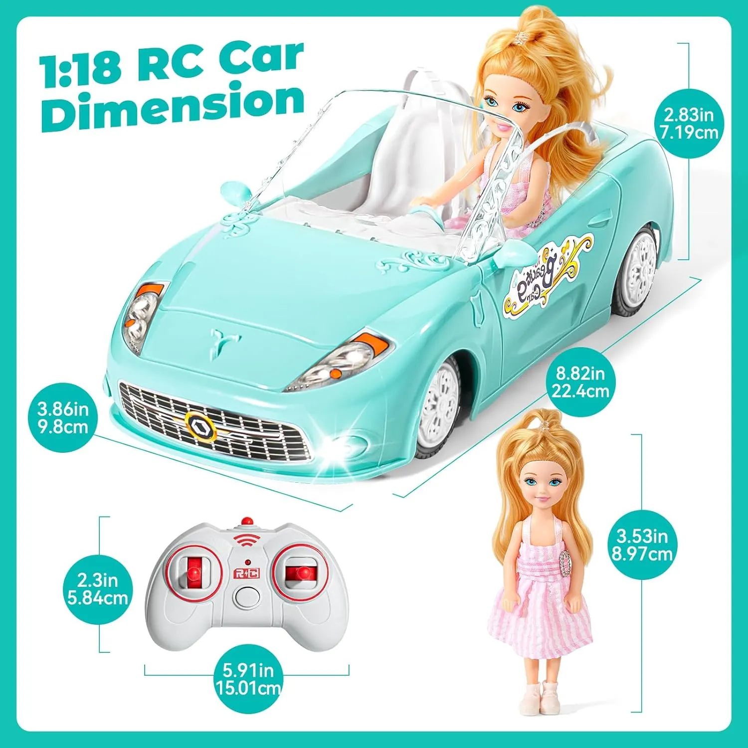 2.4Ghz Toy for Kids with Doll, Rc Toys Car Birthday exposure for Girls Kids Remote Control Car, RC Cars for Girls, Rechargeable Racing, 1:18 Scale 