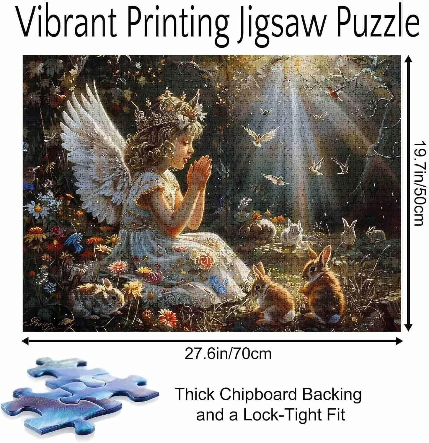 27 Inches Baby Angel Girl Jigsaw Puzzle 1000 Pieces Puzzles for Adults$ Prayerful Angel in Forest Jigsaw Puzzles for Challenging Family Activity Games DIY Puzzle for Home Wall Decor Gifts - 20 scowl x 