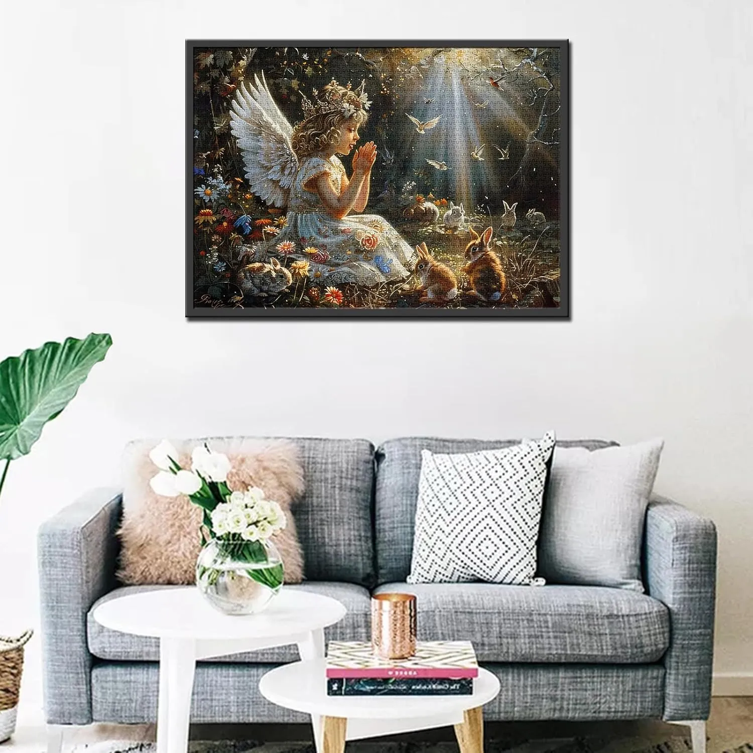 27 Inches Baby Angel Girl Jigsaw Puzzle 1000 Pieces Puzzles for Adults$ Prayerful Angel in Forest Jigsaw Puzzles for Challenging Family Activity Games DIY Puzzle for Home Wall Decor Gifts - 20 scowl x 