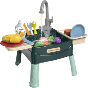 3 $ 23PCS/Set Safe Plastic Toy Sink utilize durable proterozoic with Fruit Vegetable Cutting and Working Tap$ Reusable Water Play Toys for Boys Girls & Play Sink with Running Water for Kids 